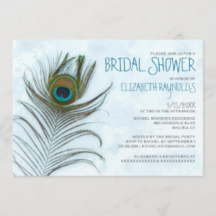 Moderne Peacock Feather Bridal Shower Invitations Kaart