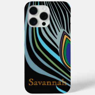 Moderne Peacock Feather gepersonaliseerde Damask i iPhone 15 Pro Max Hoesje