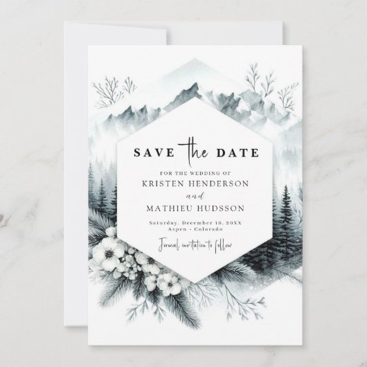 Moderne Peak Mountain bruiloft Save The Date (Voorkant)