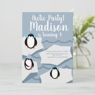 Moderne Penguin Ijs Winter Verjaardagsuitnodiging Kaart