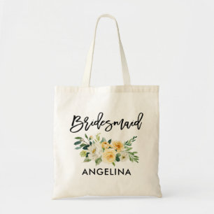 Moderne Penseel Manuscript Geel White Floral Bride Tote Bag
