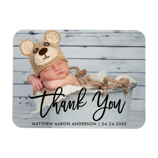 Moderne penseel schrift nieuwe baby dank je zwart magneet (Horizontaal)