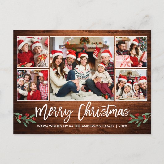 Moderne, penseel, script, 5 kerstfeest briefkaart (Voorkant)