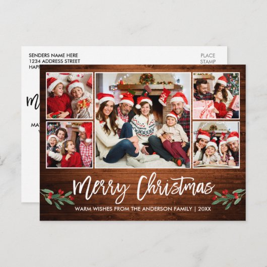 Moderne, penseel, script, 5 kerstfeest briefkaart (Voorkant / Achterkant)