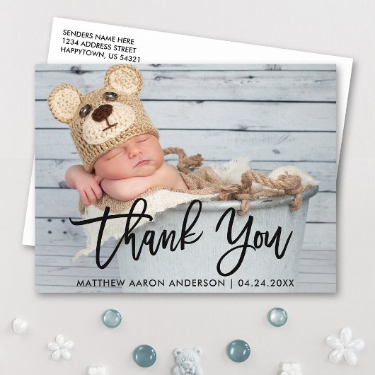 Moderne penseellettertype Nieuwe baby bedankt zwar Briefkaart