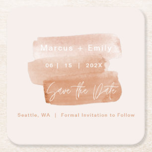 Moderne penseelminimalist sparen de datum vierkante kartonnen onderzetter