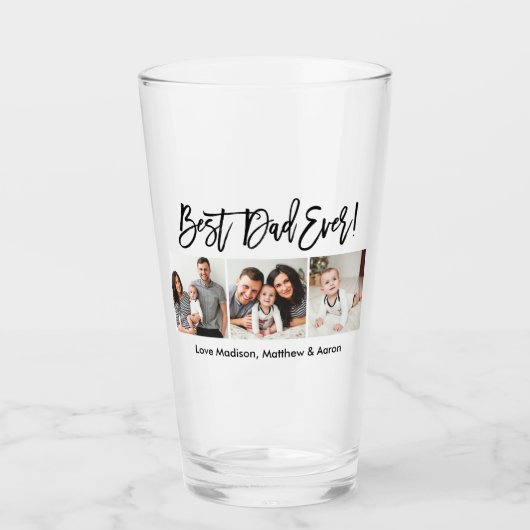 Moderne penseelscript 3 Foto beste vader ooit Glas (Voorkant)