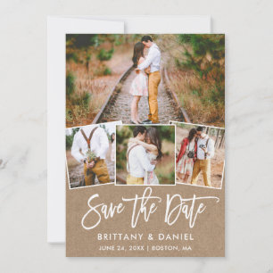 Moderne penseelscript 4 Fotocollage Kraft Save The Date