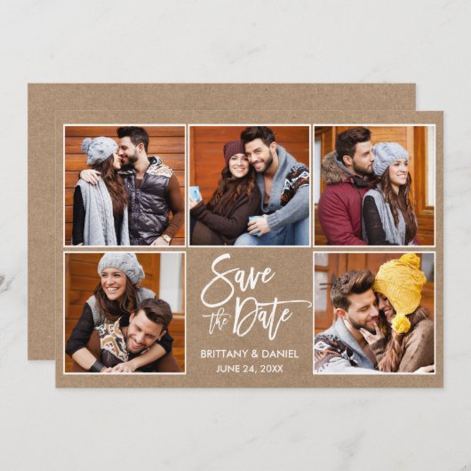 Moderne penseelscript 5 Fotokraft Save The Date (Voorkant / Achterkant)