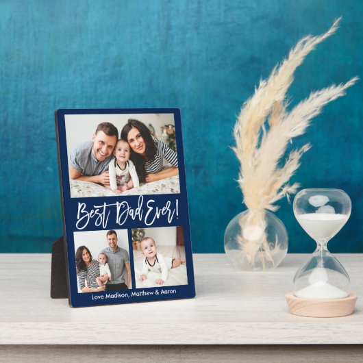 Moderne penseelscript Beste pap ooit 3 Fotoblauw Fotoplaat (Zijkant)