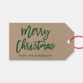 Moderne penseelscript Merry Kerstkraft Green Cadeaulabel (Voorkant (Horizontaal))
