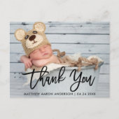 Moderne penseelscript nieuwe baby Dank u Blk Briefkaart (Voorkant)