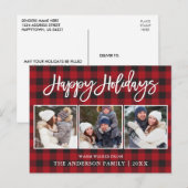 Moderne penseelscript Prettige feestdagen 3 foto g Briefkaart (Voorkant / Achterkant)