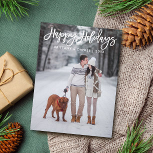 Moderne penseelscript Prettige feestdagen foto Briefkaart