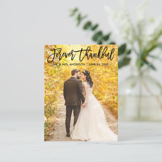 Moderne penseelscript voor ooit dankzij de bruilof briefkaart (Staand voorkant)