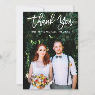 Moderne penseelscriptbride Groom Weddenschap Wt Bedankkaart