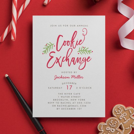 Moderne Penseelscriptcookie Exchange Party Kaart