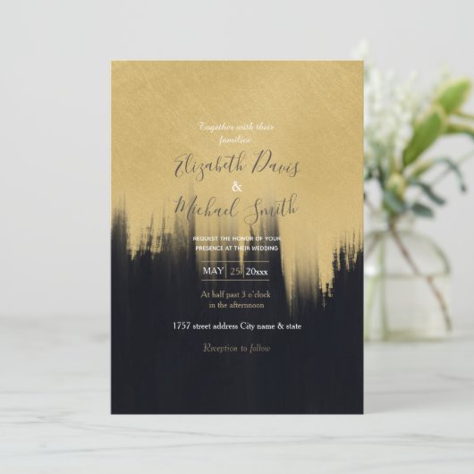 Moderne penseelstreken Gold Black design Kaart (Staand voorkant)