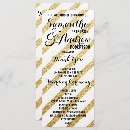 Moderne penseelstreken gouden strepen Trouwprogram Programma (Voorkant / Achterkant)