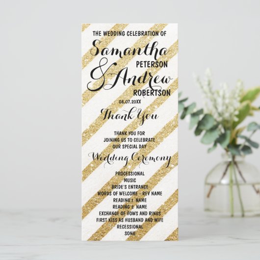 Moderne penseelstreken gouden strepen Trouwprogram Programma (Staand voorkant)