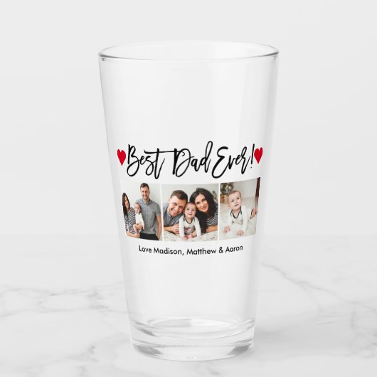 Moderne penseelweergave 3 Foto beste vader ooit Glas (Voorkant)