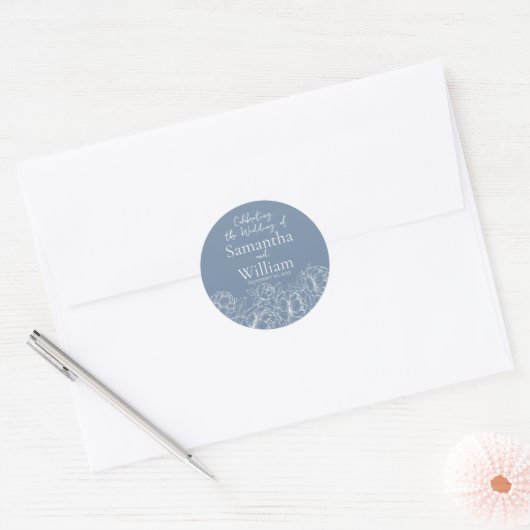Moderne Periwinkle Blue Boho Bloemen Huwelijk Ronde Sticker (Envelop)