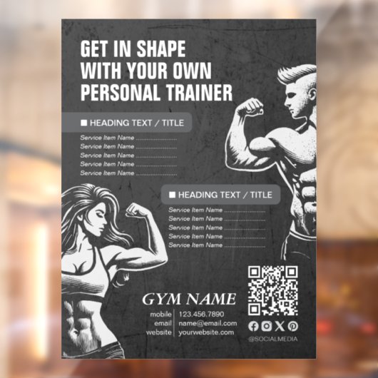 Moderne Personal Fitness Trainer Menu's Prijslijst Raamsticker (Vel 2)