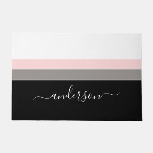 Moderne personaliseer Black Stripe Color Block Deurmat (Voorkant)