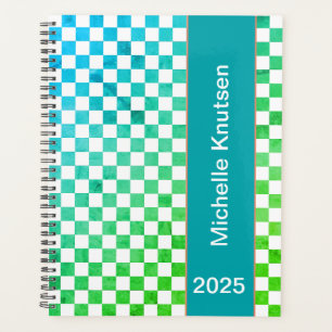 Moderne Personnalisé bleu et vert À damiers 2025