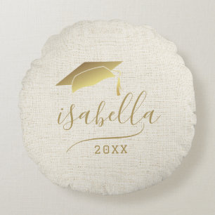 Moderne Persoonlijke 2024 Gouden Afstudeerhoed Aan Rond Kussen