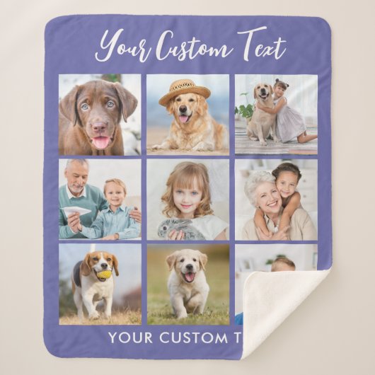 Moderne persoonlijke 9 fotocollage Periwinkle Sherpa Deken (Voorkant)