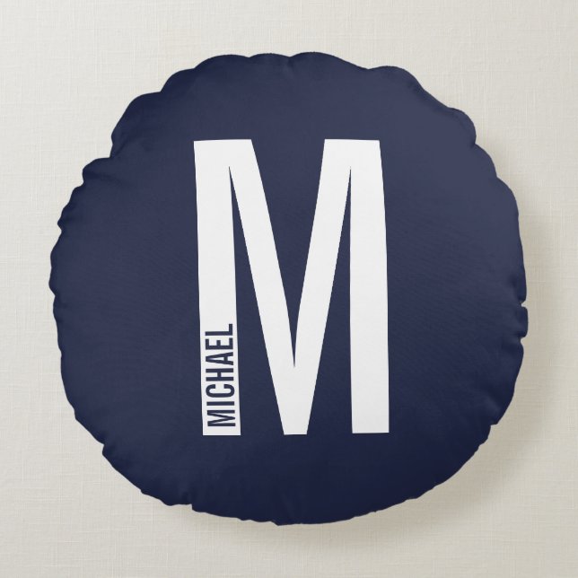 Moderne persoonlijke badmonogram en naam rond kussen (Voorkant)