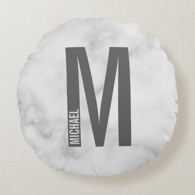 Moderne persoonlijke badmonogram en naam rond kussen (Voorkant)