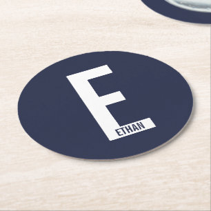 Moderne persoonlijke badmonogram en naam ronde kartonnen onderzetter