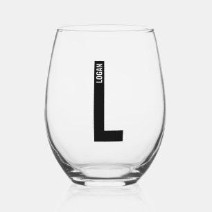 Moderne persoonlijke badmonogram en naam wijnglas zonder voet