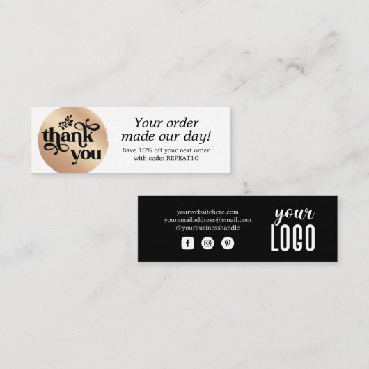 Moderne persoonlijke bestelbon - Hartelijk dank Mini Visitekaartje (Voorkant / Achterkant)