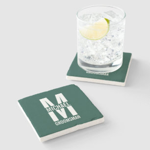 Moderne Persoonlijke Bruidsjonker Monogram en Naam Stenen Onderzetter