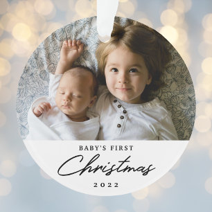 Moderne Persoonlijke Eerste Kerstmis Baby Foto Ornament