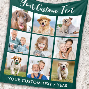 Moderne persoonlijke foto 9 Collage Emerald Green Fleece Deken