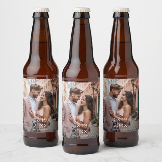 Moderne persoonlijke fotobruiloft bier etiket (Flessen)