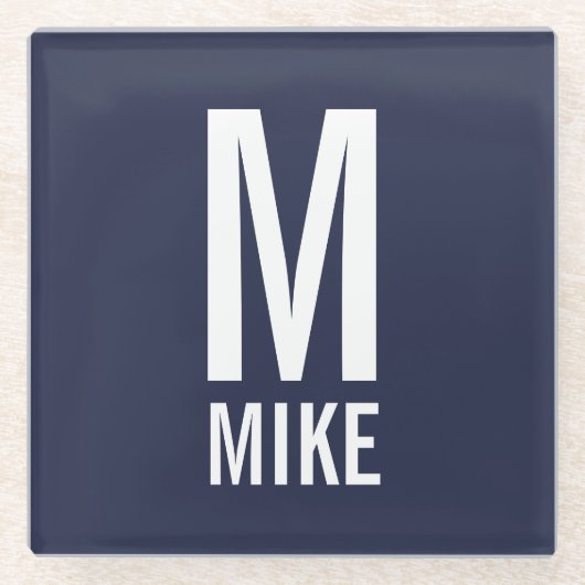 Moderne persoonlijke monogram en naam glazen onderzetter (Voorkant)