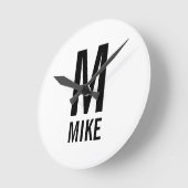 Moderne persoonlijke monogram en naam ronde klok (Hoek)