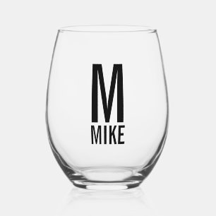Moderne persoonlijke monogram en naam wijnglas zonder voet