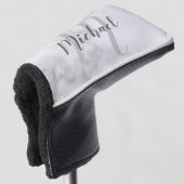 Moderne persoonlijke monogram en naam witte marmer golfheadcover (3/4 voorkant)