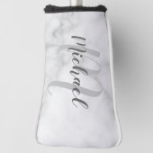 Moderne persoonlijke monogram en naam witte marmer golfheadcover (Draai 90)