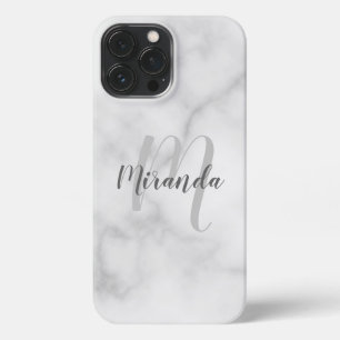 Moderne persoonlijke monogram en naam witte marmer iPhone 13 pro max hoesje