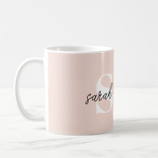 Moderne persoonlijke monogram naam Roze Koffiemok (Links)
