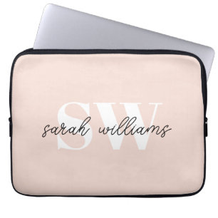Moderne persoonlijke monogram naam Roze Laptop Sleeve