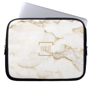 Moderne persoonlijke naam Gold Effect Marble Laptop Sleeve