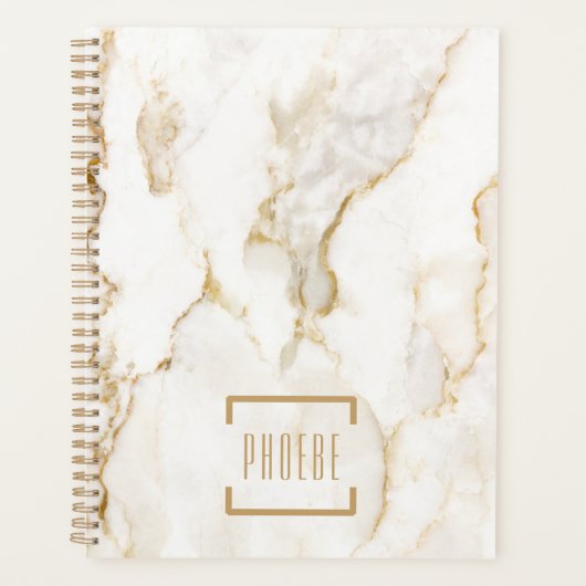 Moderne persoonlijke naam Gold Effect Marble Planner (Voorkant)